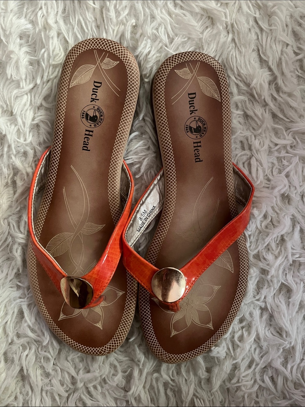Duck Head Orange Metallic Accent Thong Sandals